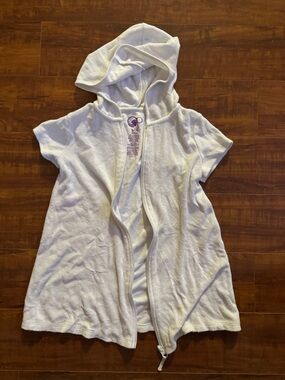 OP White Hooded Terry Zip-Up Cover-Up with Purple Logo